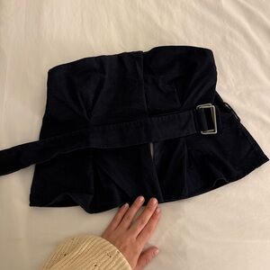 Anthropologie Navy Belted Strapless Top